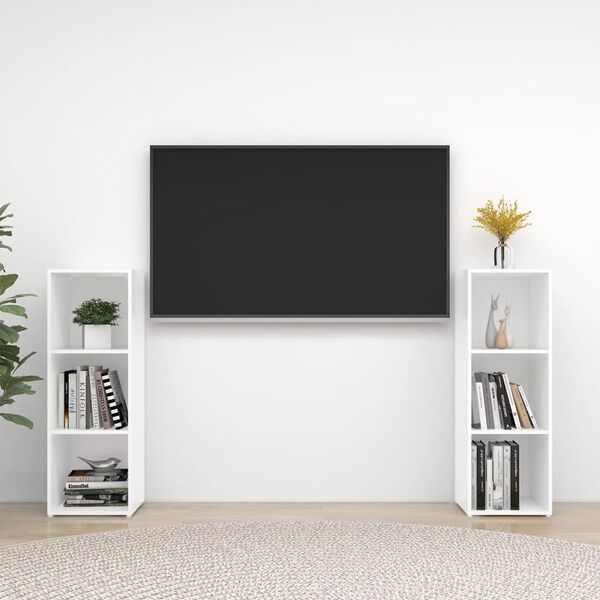 vidaXL TV plaukti, 2 gab., balti, 107x35x37 cm, inženierijas koks