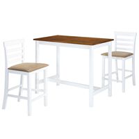 vidaXL bāra galda un krēslu komplekts, 3 gab., masīvkoks, brūns, balts