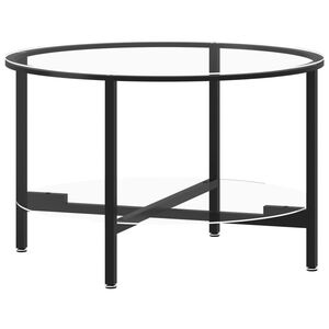 vidaXL kafijas galdiņ&scaron;, melns un caurspīdīgs, 70 cm, rūdīts stikls
