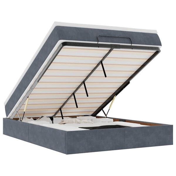 vidaXL Osmaņu gulta ar matraci, tum&scaron;i pelēks, 140x200cm, samts