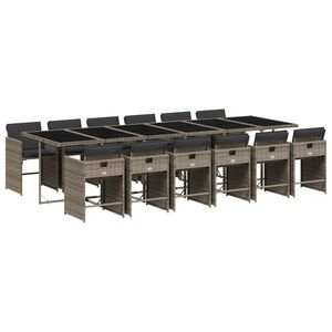 vidaXL 13-daļīgs dārza mēbeļu komplekts ar matračiem, pelēks PE