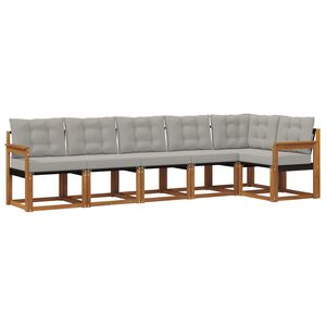 vidaXL Āra dīvānu komplekts ar spilvenu 6 pcs Dabīgs un gai&scaron;i pelēks
