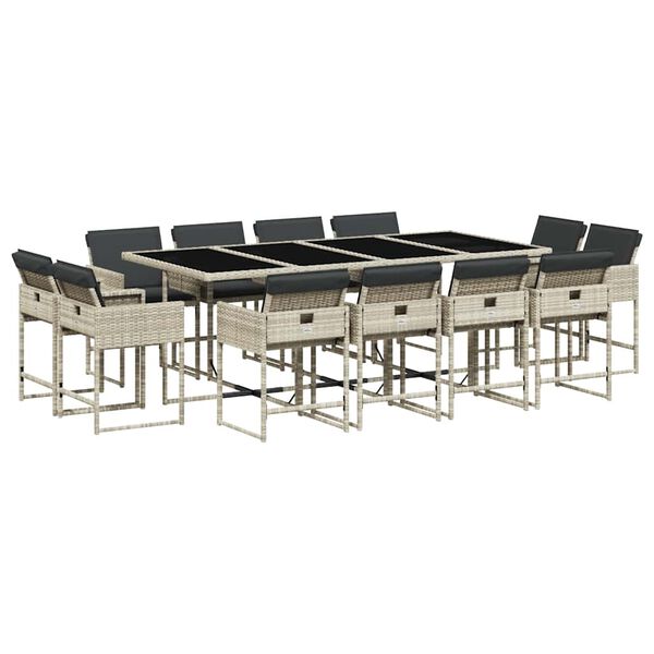 vidaXL 13-daļīgs dārza mēbeļu komplekts ar matračiem, gai&scaron;i pelēka PE