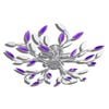 Griestu lampa ar akrila kristālu lapām 5 E14 spuldzēm, violeta, balta