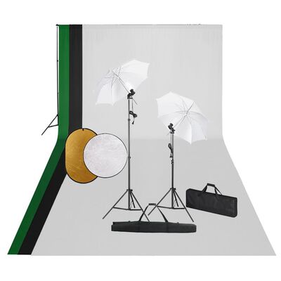 vidaXL fotostudijas komplekts – lampas, fons, reflektori