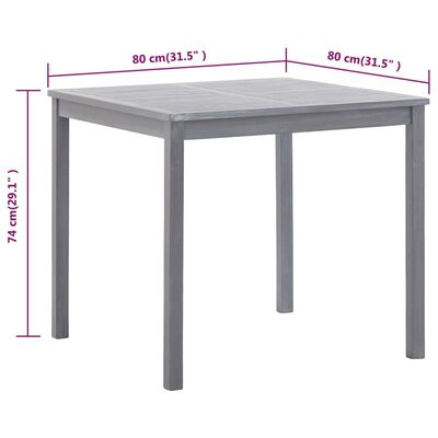 vidaXL dārza galds, pelēks, 80x80x74 cm, akācijas masīvkoks