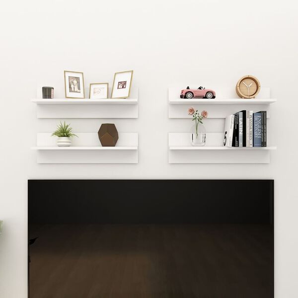 vidaXL sienas plaukti, 4 gab., 60x11,5x18 cm, balti, inženierijas koks