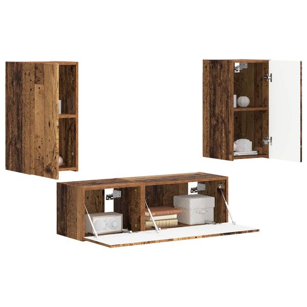 vidaXL Televizora sienas skapja komplekts 4 pcs Vecs koks