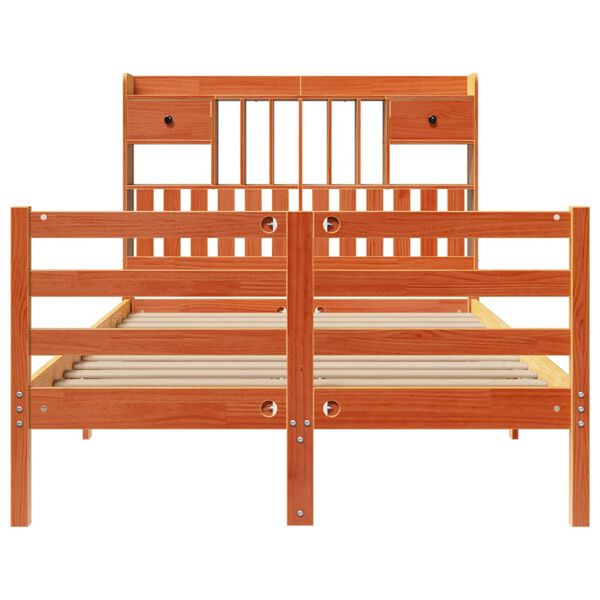 vidaXL gulta ar grāmatu plauktu, bez matrača, 135x190 cm, priedes koks