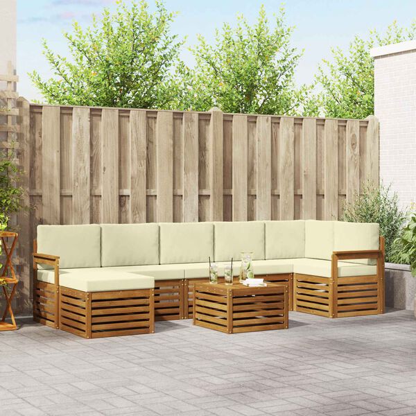 vidaXL Stūru dīvānu komplekts ar spilvenu 8 pcs Dabisks un krējuma