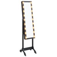vidaXL grīdas spogulis ar LED, melns, 34x37x146 cm