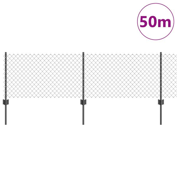 vidaXL Žogs ar stabu Pelēka 0,4 x 50 m Tērauds un PVC