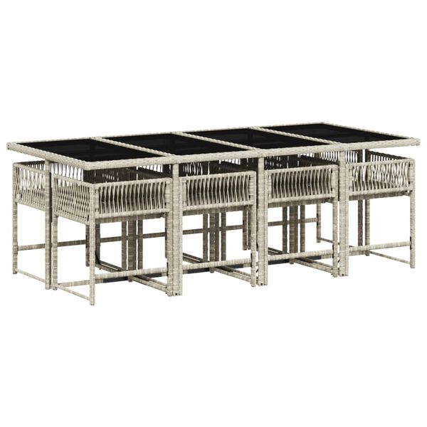 vidaXL 9-daļīgs dārza mēbeļu komplekts, matrači,gai&scaron;i pelēka PE pinums