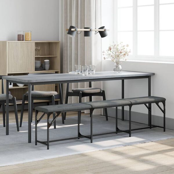 vidaXL ēdamistabas sols, tum&scaron;i pelēks, 186x32x45 cm, tērauds, audums