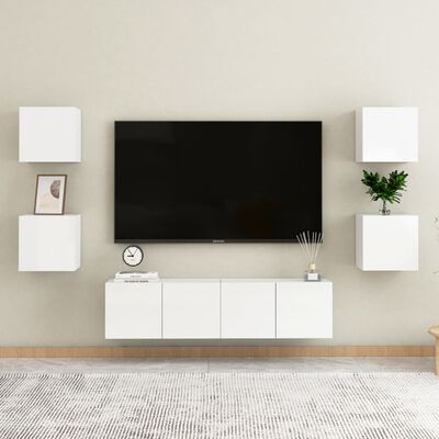 vidaXL sienas TV skapīši, 2 gab., spīdīgi balti, 30,5x30x30 cm
