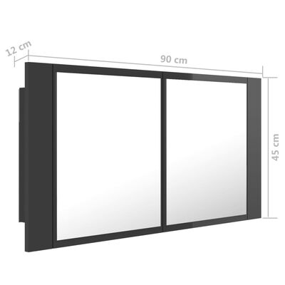 vidaXL vannasistabas spoguļskapītis ar LED, pelēks, 90x12x45cm, akrils