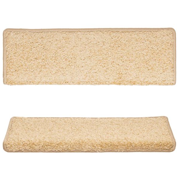 vidaXL kāpņu paklājiņi, 15 gab., 65x21x4 cm, krēmkrāsas, taisnstūrveida mala