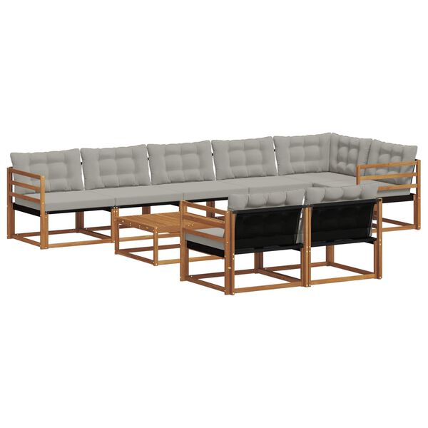 vidaXL Āra dīvānu komplekts ar spilvenu 9 pcs Dabīgs un gai&scaron;i pelēks