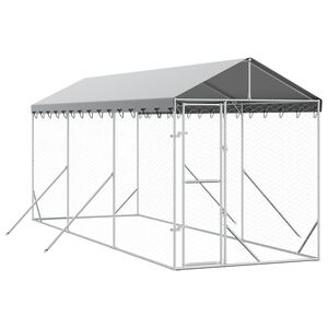 vidaXL suņu voljērs ar jumtu, 2x6x2,5m, cinkots tērauds, sudraba krāsā