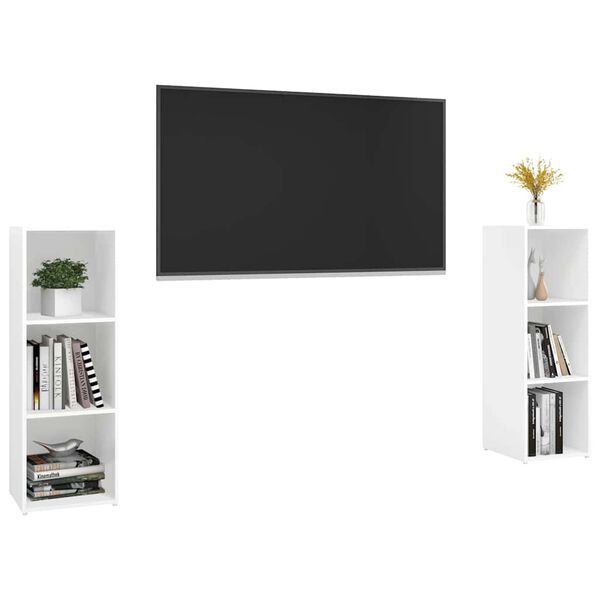 vidaXL TV plaukti, 2 gab., balti, 107x35x37 cm, inženierijas koks