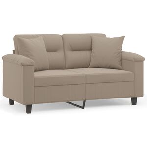 vidaXL divvietīgs dīvāns ar spilveniem, pelēkbrūns, 120 cm, audums