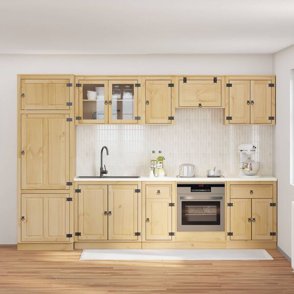 vidaXL Plakans ar atvilktni SKI 9 pcs Medus Brūns Ciets priedes koks