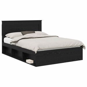 vidaXL Gultas rāmis ar atvilktni Melna 140 x 190 cm Ciets priedes koks