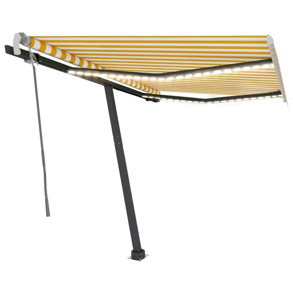 vidaXL izvelkama markīze ar LED, 350x250 cm, manuāla, dzeltenbalta