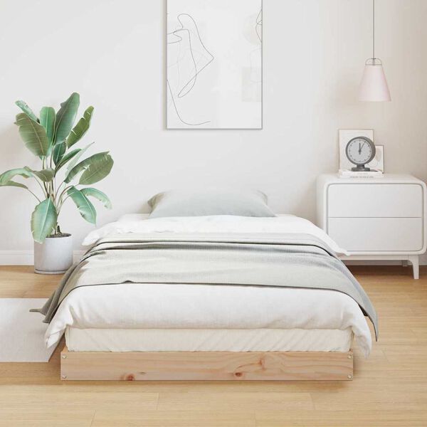 vidaXL Grīdas gultas rāmis Dabiska 90 x 210 cm Priedes masīvkoks