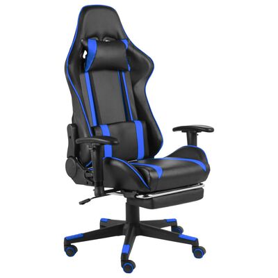 vidaXL datorspēļu krēsls ar kāju balstu, grozāms, zils, PVC