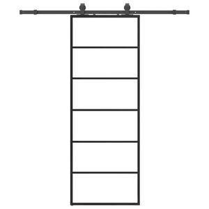 vidaXL bīdāmās durvis ar stiprinājumiem, melns, stikls, 76x205 cm