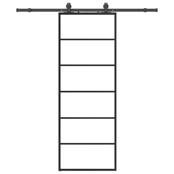 vidaXL bīdāmās durvis ar stiprinājumiem, melns, stikls, 76x205 cm