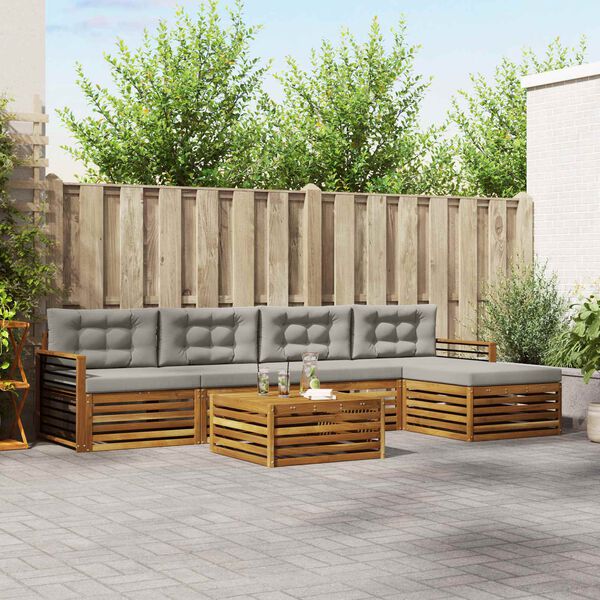 vidaXL Āra dīvānu komplekts ar spilvenu 6 pcs Dabīgs un gai&scaron;i pelēks