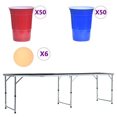 vidaXL Beer Pong spēles galds ar glāzēm un bumbiņām, saliekams, 240 cm