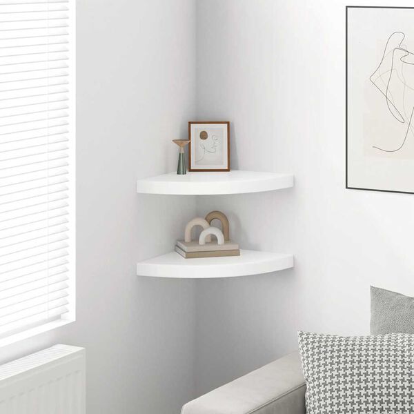 vidaXL stūra sienas plaukti, 2 gab., spīdīgi balti, 35x35x3,8 cm, MDF