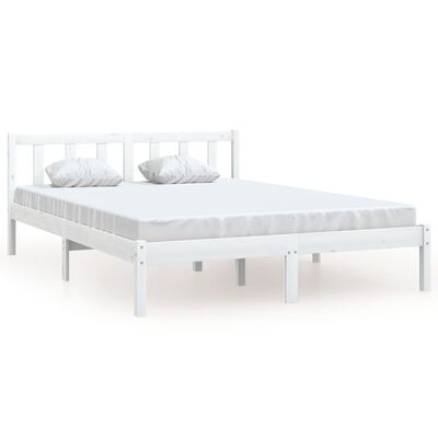 vidaXL gultas rāmis, balts priedes masīvkoks, 140x190 cm