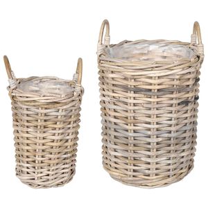 vidaXL Stādāmā groza ar uzglabā&scaron;anu 2 pcs Pelēka Kubu rotangpalma