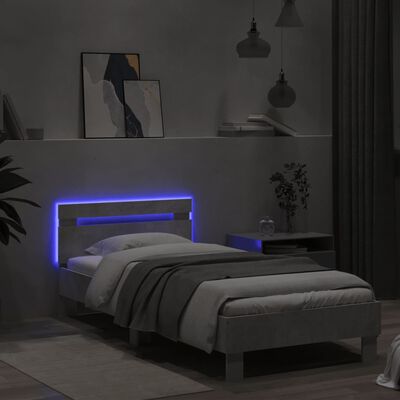 vidaXL gultas rāmis ar galvgali un LED, betona pelēks, 75x190 cm