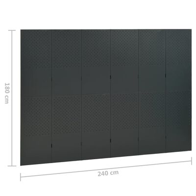 vidaXL 6-paneļu istabas aizslietņi, 2 gb., pelēki, 240x180 cm, tērauds