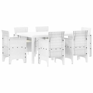 vidaXL Dārza ēdamgalds 7 pcs Balts Polt rattan