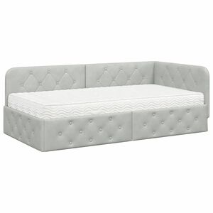 vidaXL Stūra gultas rāmis ar matraci Gai&scaron;i pelēks 90 x 190 cm Samts