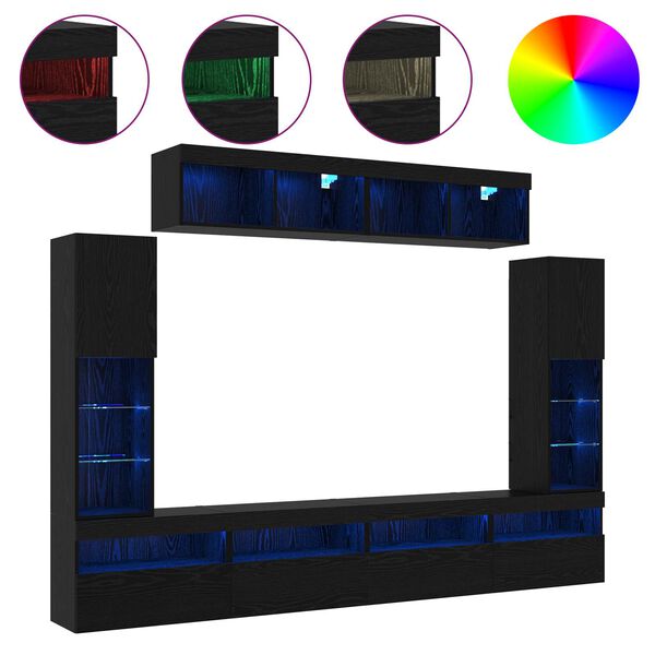 vidaXL TV skapī&scaron;u komplekts 6 pcs Melns ozols Inženierijas koks