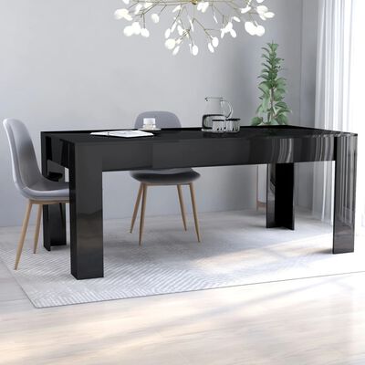 vidaXL virtuves galds, 180x90x76 cm, spīdīgi melns, skaidu plāksne