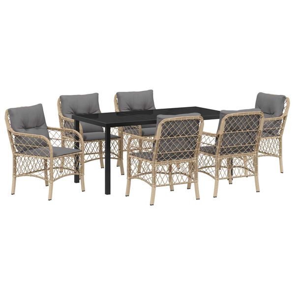 vidaXL Dārza ēdamgalds ar spilvenu 7 pcs Bē&scaron;a poliratāns