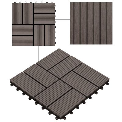 vidaXL terases flīzes, 11 gab., WPC, 30x30 cm, 1 m2, tumši brūnas
