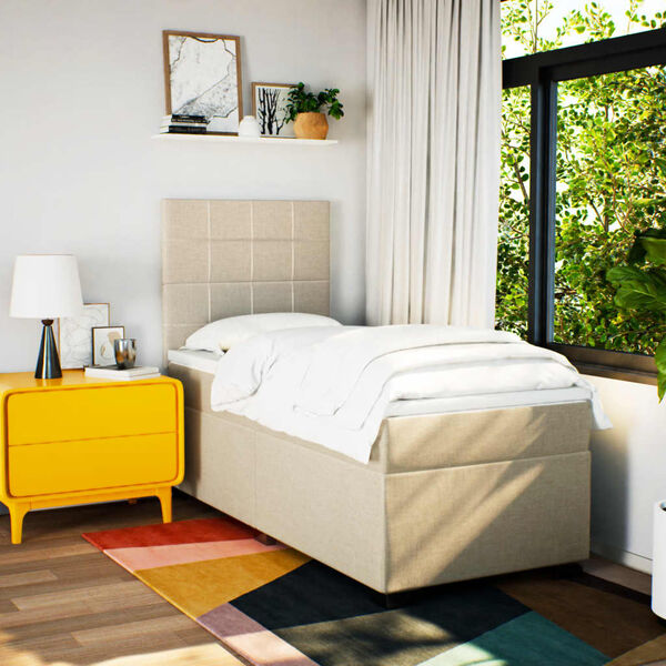 vidaXL atsperu gulta ar matraci, krēmkrāsas, 90x190 cm, audums