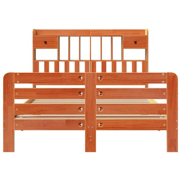 vidaXL gulta ar grāmatu plauktu, bez matrača, 140x200 cm, priedes koks