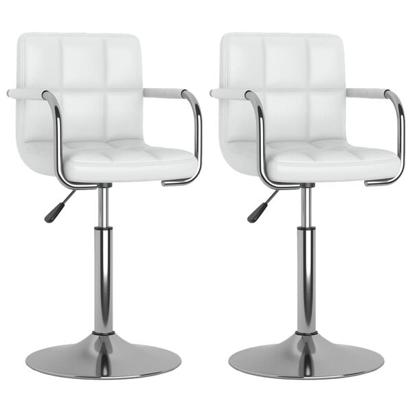 vidaXL grozāmi virtuves krēsli, 2 gab., balta mākslīgā āda