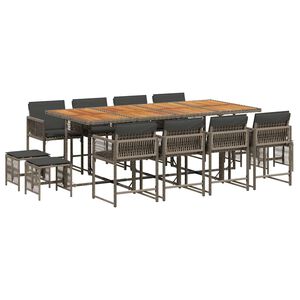 vidaXL 13-daļīgs dārza mēbeļu komplekts ar matračiem, pelēks PE