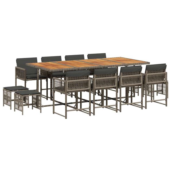 vidaXL 13-daļīgs dārza mēbeļu komplekts ar matračiem, pelēks PE